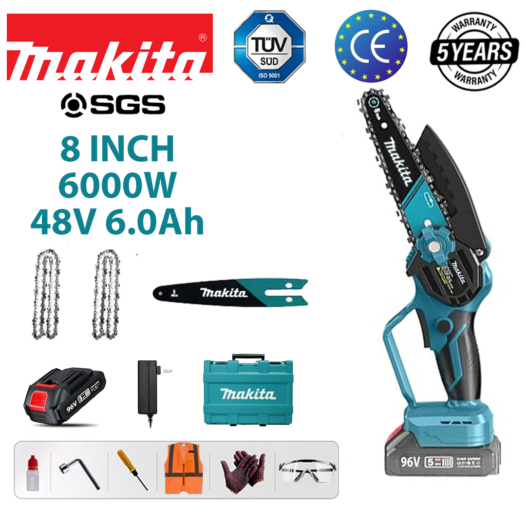 （バッテリー寿命：10時間）6000W 6インチブラシレスリチウムチェーンソー+ 48V 6.0Ahバッテリー* 2 +充電器+ガイドバー* 1 +チェーン* 2 +ツールボックス+潤滑油+ゴーグル、5年間の保証